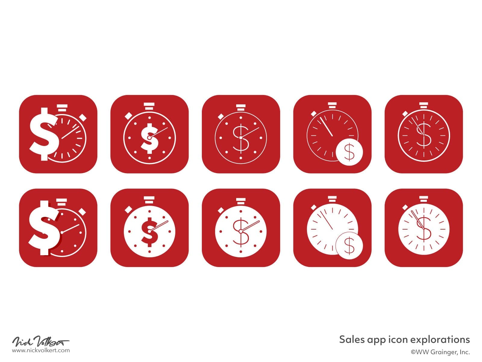 Lockups of different options of dollar signs with clocks to signify a time and sales related application.