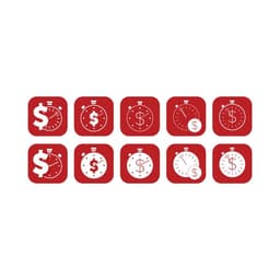 Lockups of different options of dollar signs with clocks to signify a time and sales related application.