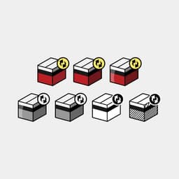 Various color treatments of the trademark Grainger box with an auto-reorder icon on the top right of the box.