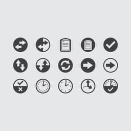 A series of icons exploring directional arrows, time, clipboard, success and more for Grainger's ecommerce site.