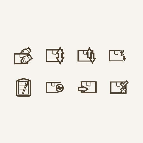 A view of some different icons exploring shipping and handling and fulfillment related issues for Grainger ecommerce.