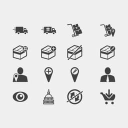 A set of icons displaying order fulfillment as well as package status for Grainger ecommerce.