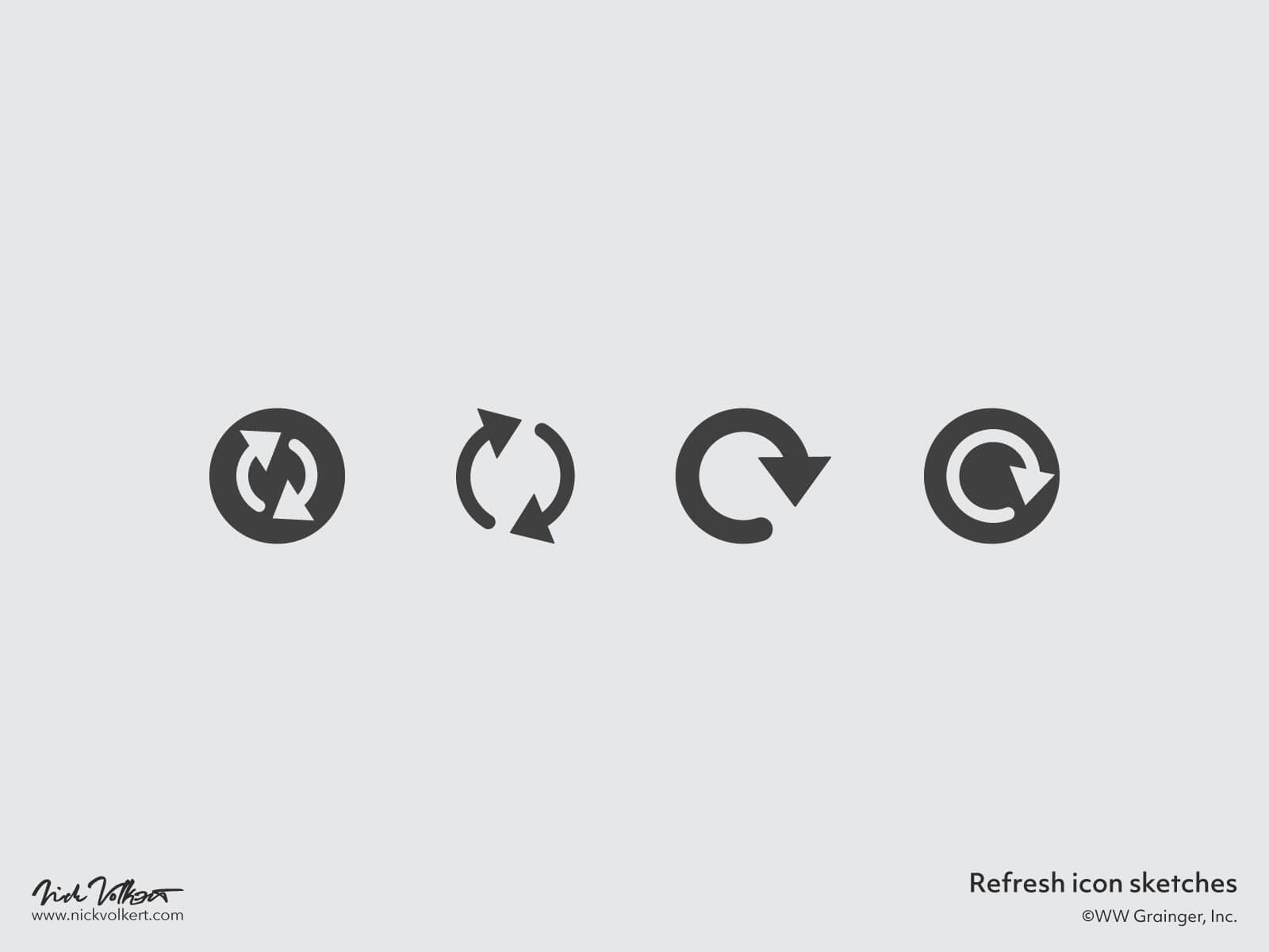 A few examples of how to tackle the refresh icon for Grainger ecommerce and user experience teams to implement.