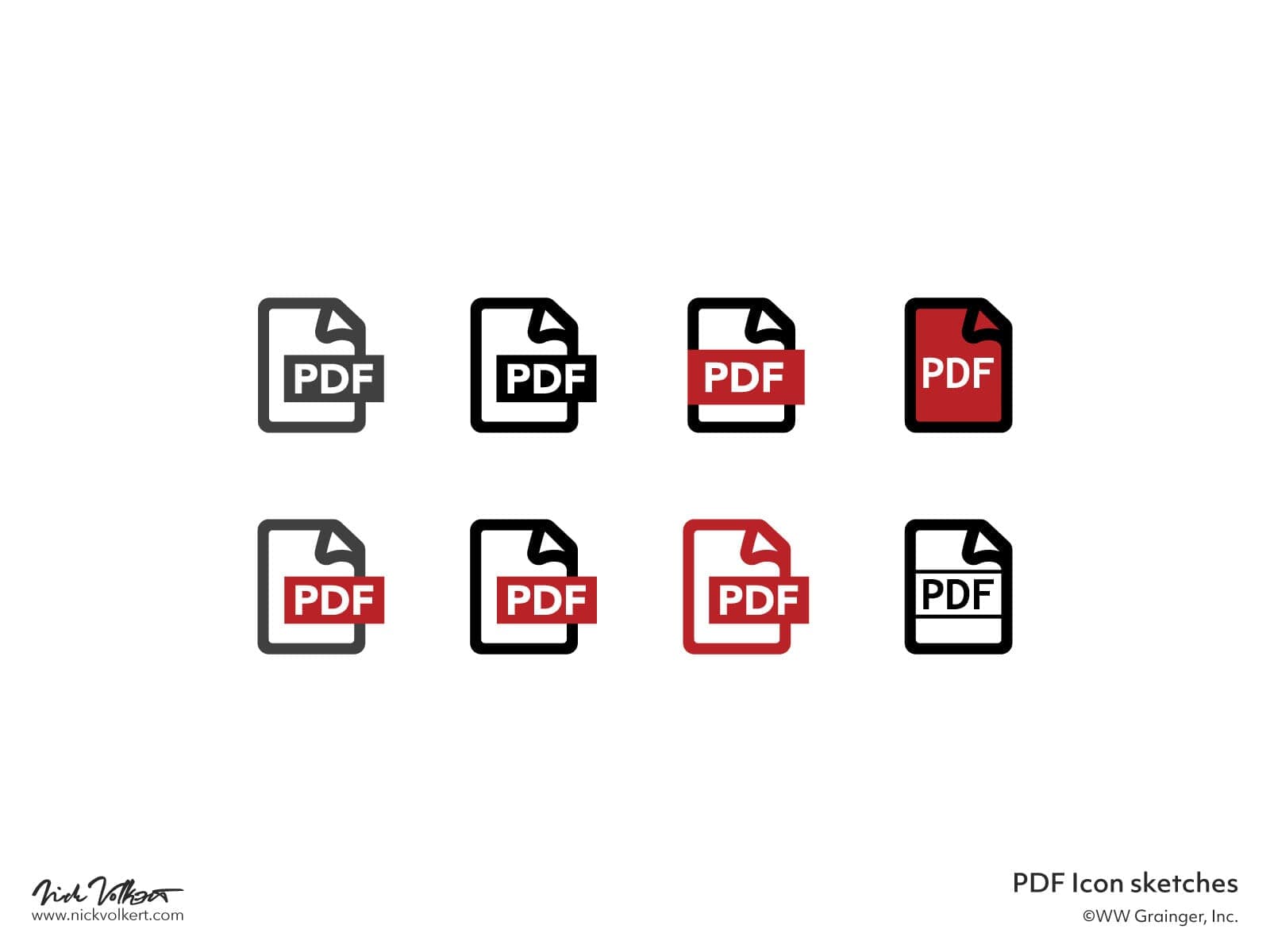 A few samples of different color treatments for a PDF icon for the Grainger UX team on the ecommerce site.