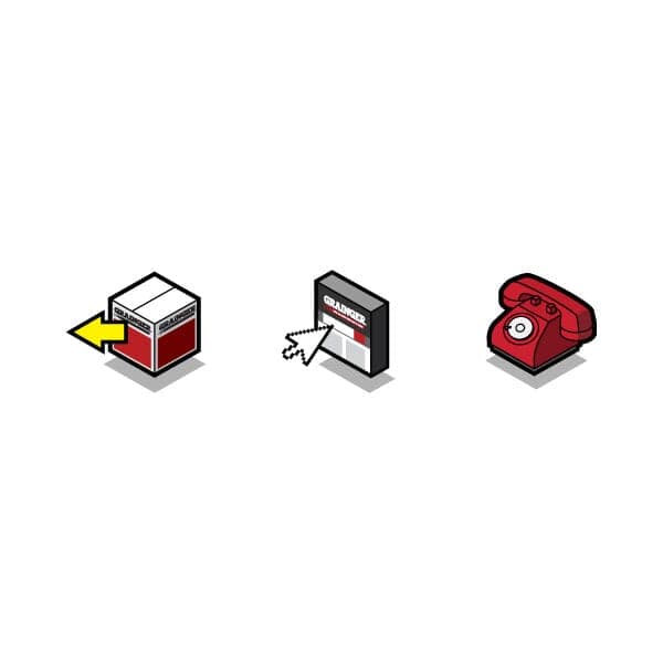 Isometric style icons to signify to the customer to call or email to contact Grainger to alert them of a 404 page on the ecommerce site.