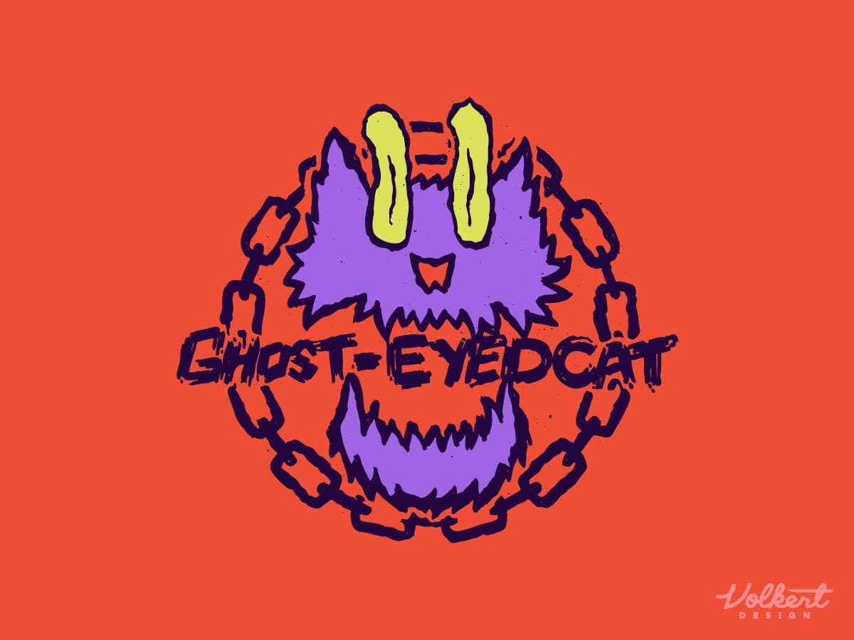 Ghost-Eyed Cat demon cat logo with a chain link marquee on a solid orange background.