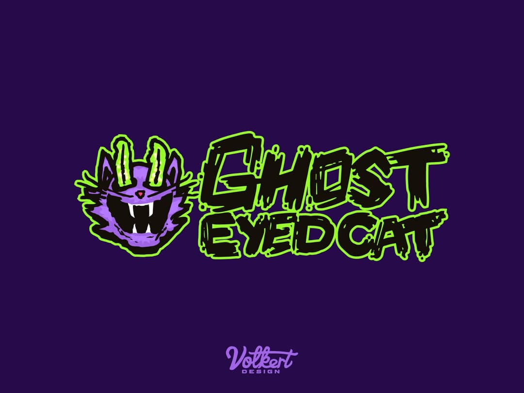 Ghost-Eyed Cat primary stacked logo on brand purple