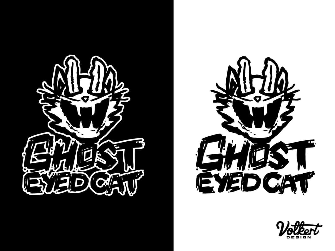 Ghost-Eyed Cat primary logos in black and white