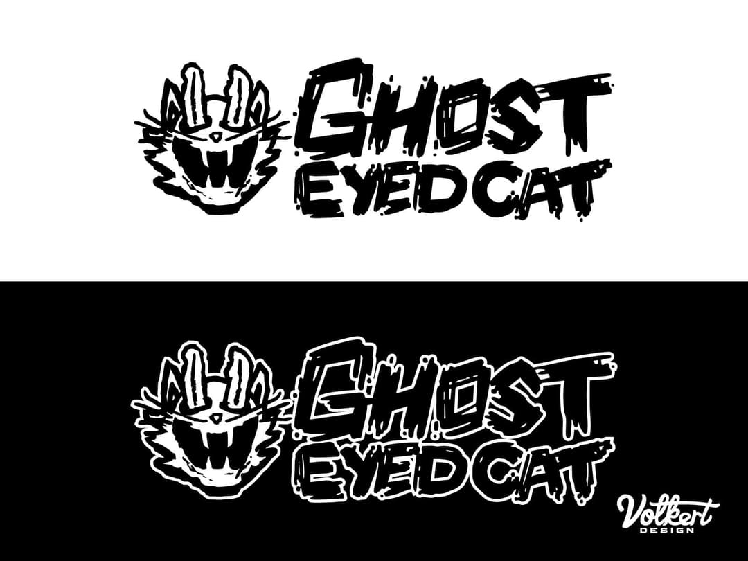 Ghost-Eyed Cat primary inline logos in black and white