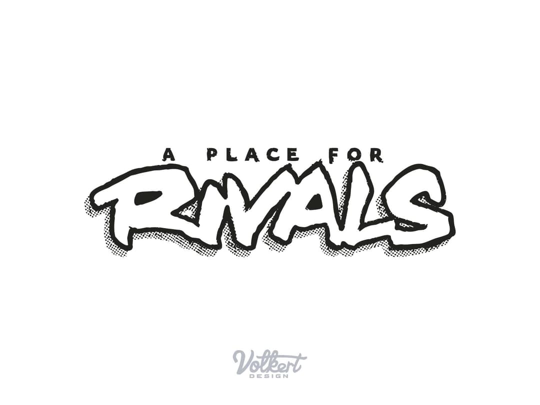A Place for Rivals text in a gritty black text and black outline on a white background.