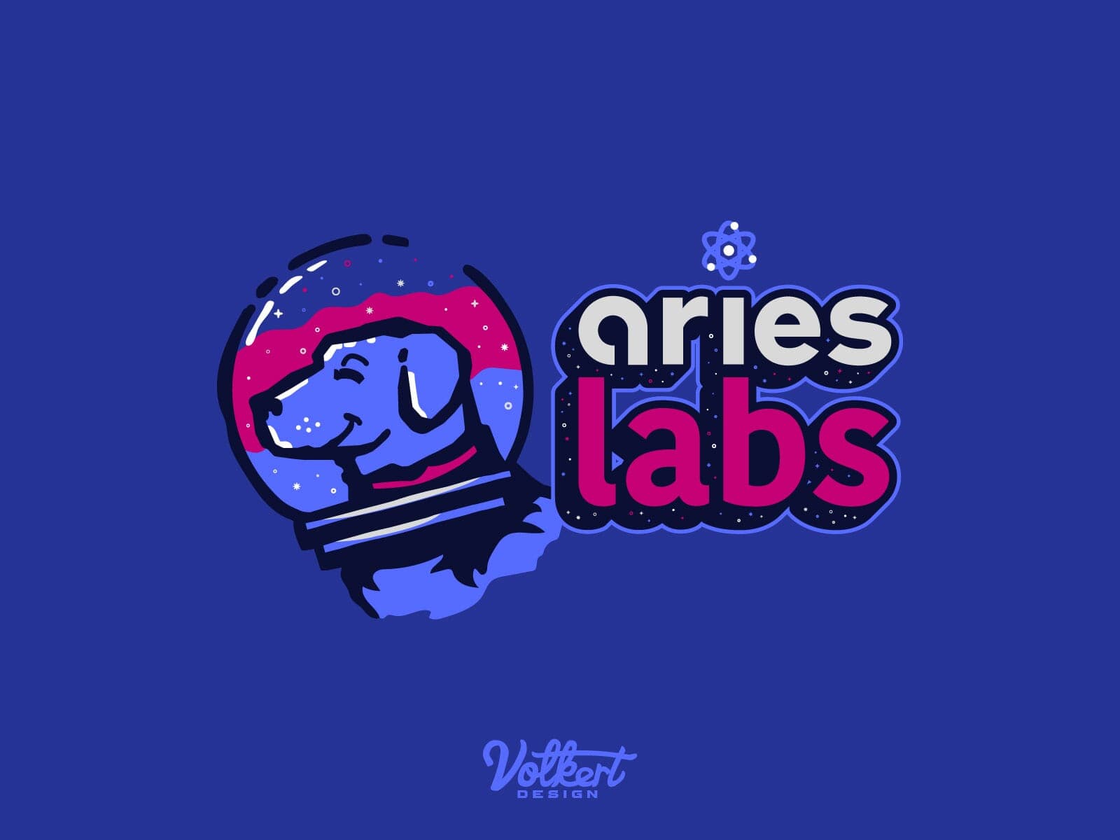 Aries Lab logo primary lockup with the space lab and text on a medium royal background.