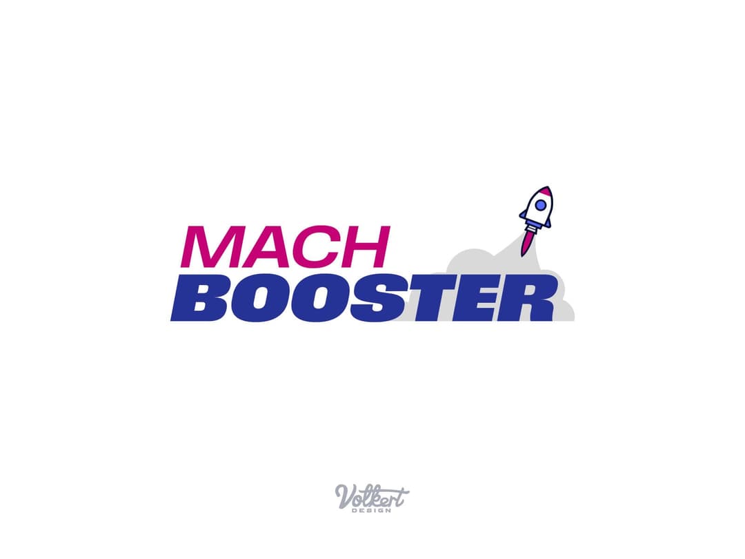 Secondary Mach Booster logo for Aries Solutions with the rocket behind and on the right side on a white background