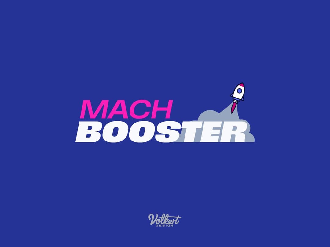 Secondary Mach Booster logo for Aries Solutions with the rocket behind the text to the right and on a dark background.