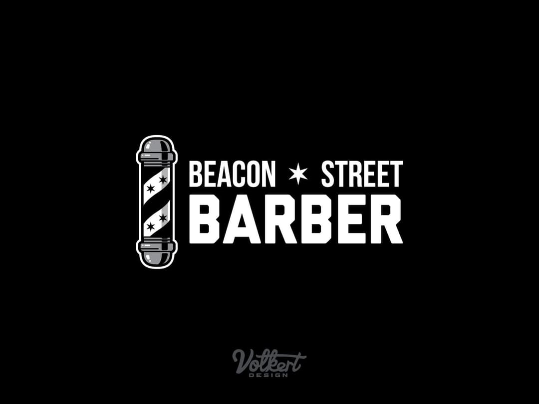Beacon Street Barber in all white on a black background for use on tees and screen printing