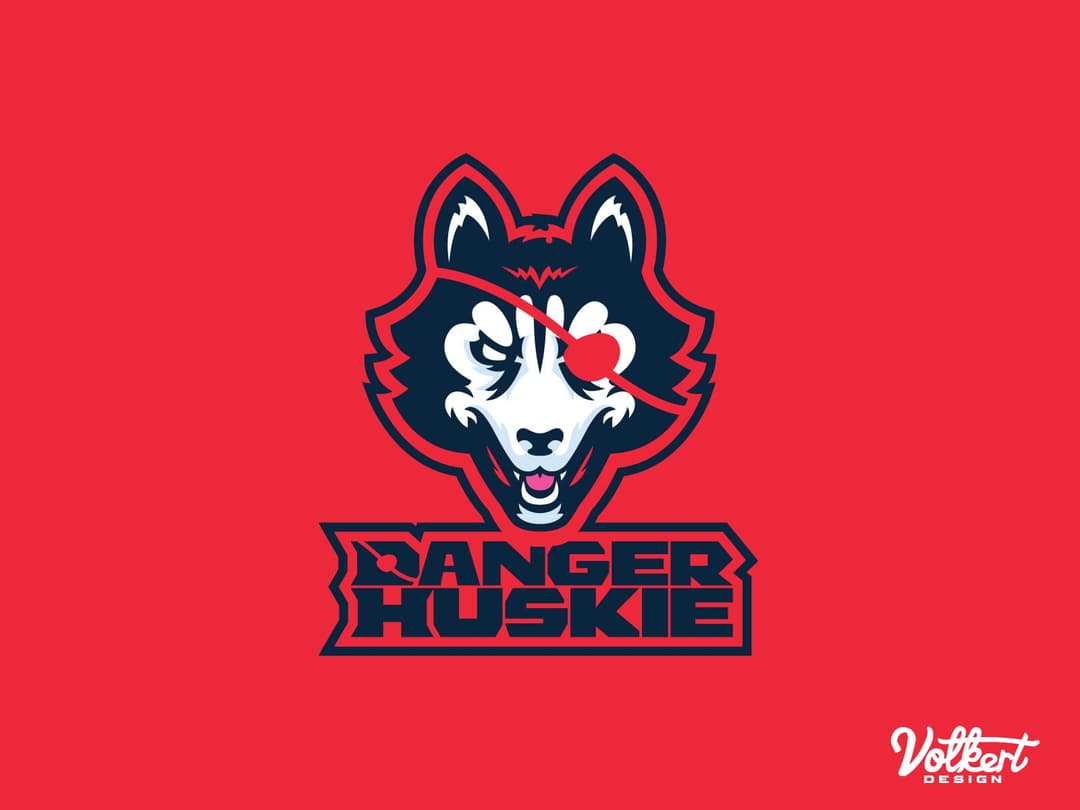 Vertical lockup of the huskie head and text with a larger huskie head for the DangerHuskie logo.