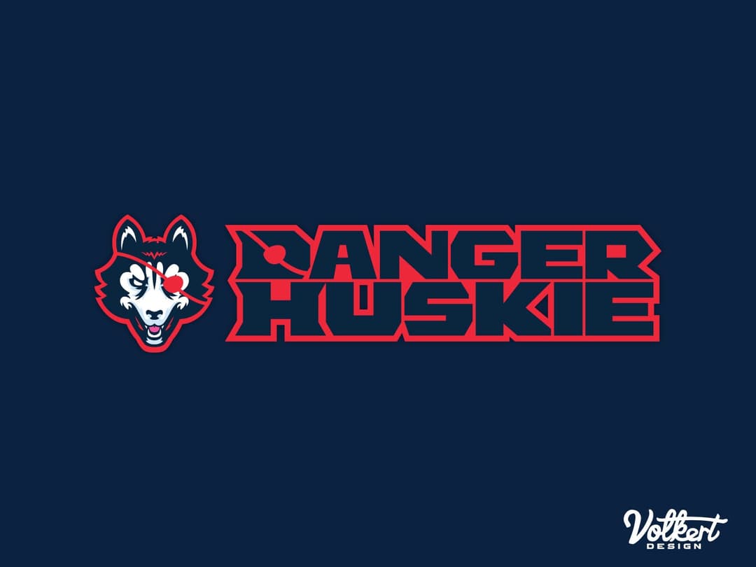 DangerHuskie text and illustrated huskie head lockup on a dark background.