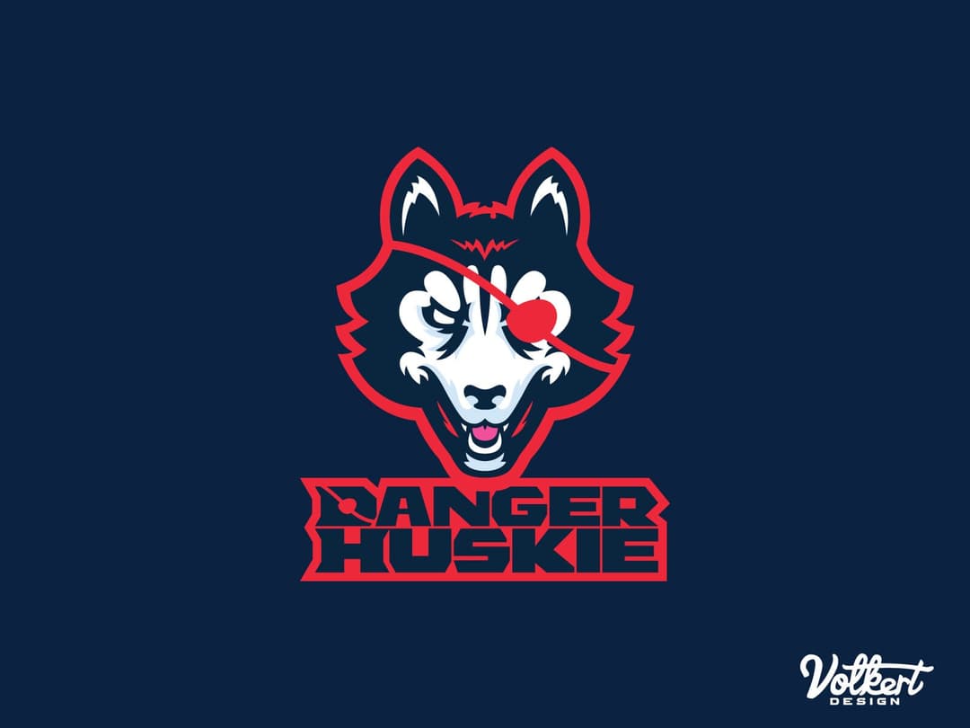 Stacked Huskie head in full color and single color on a dark navy background.