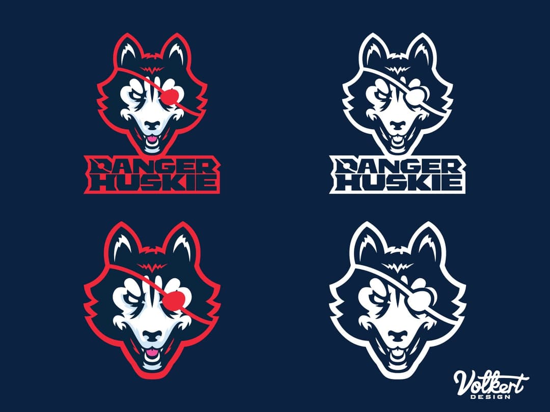 Full and single color options on a dark background for the DangerHuskie vector project by Nick Volkert.