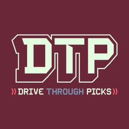 Primary Drive Through Picks text and acronym brand mark on a maroon background.,Alternate stacked type logo on a light green on a solid seagreen background.,DTP acronym logo with stylized text and outline for Drive Thru Picks.,Drive Through Picks custom type inline on a solid maroon background.,Stacked Drive Through Picks type with a custom script for the word drive on a solid white background.,DTP and supporting Drive Through Picks text lockup in maroon on a solid white background.,Isolated stylized DTP acronym mark in black on a white background
