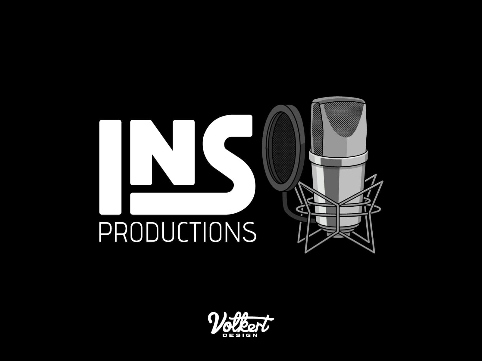 Custom INS type in white on a black background paired with a studio mic in grayscale.