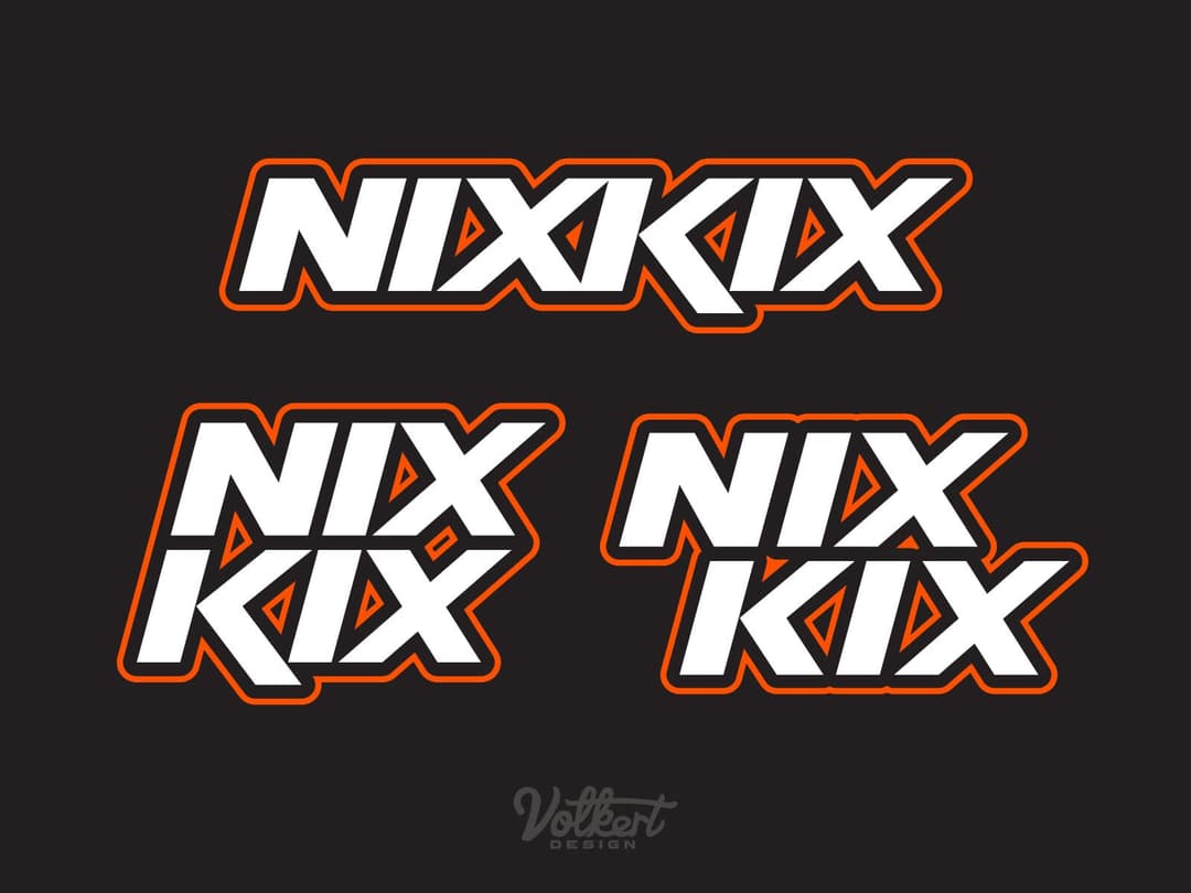 Alternate NIXKIX logo on a solid black background with white text and an orange outline.