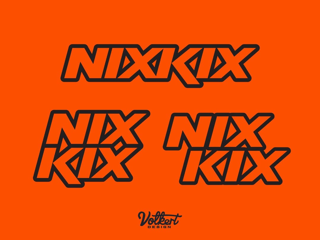 NIXKIX alternate logo that is a black outline around the letters on a solid orange background.