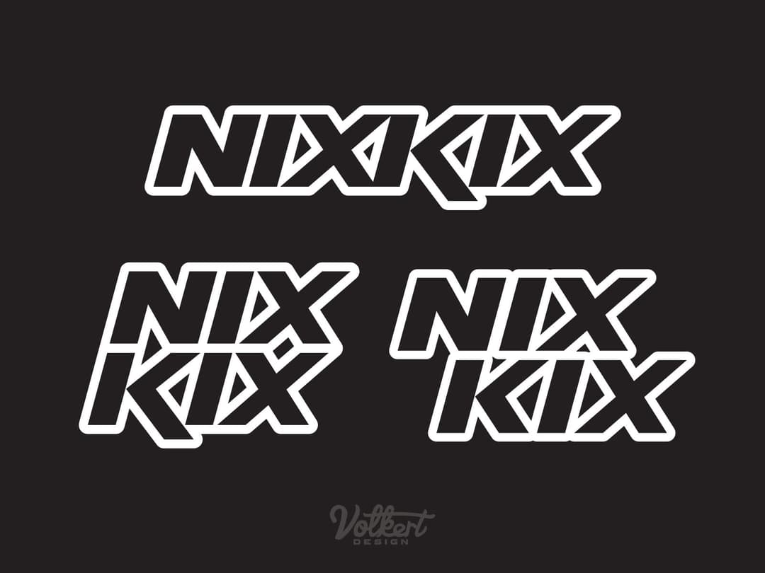 NIXKIX outline logo with black outlines on a solid black background.