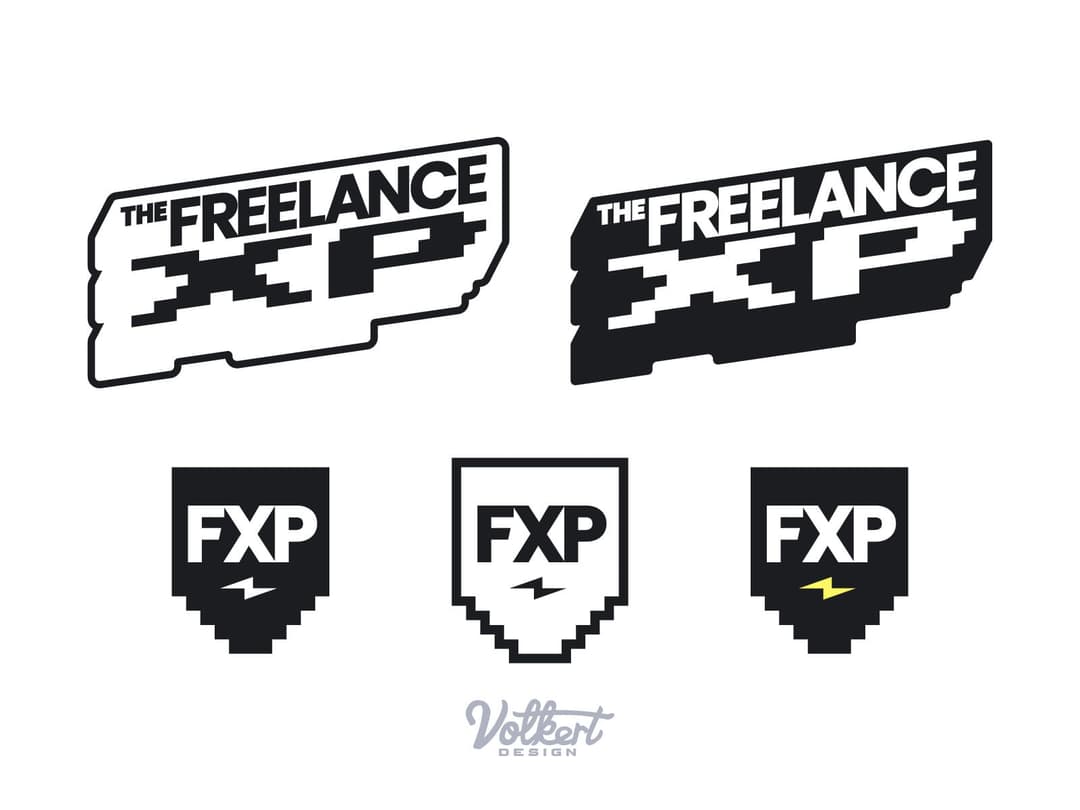 Freelance XP logo with a single color black alternate on a white background,