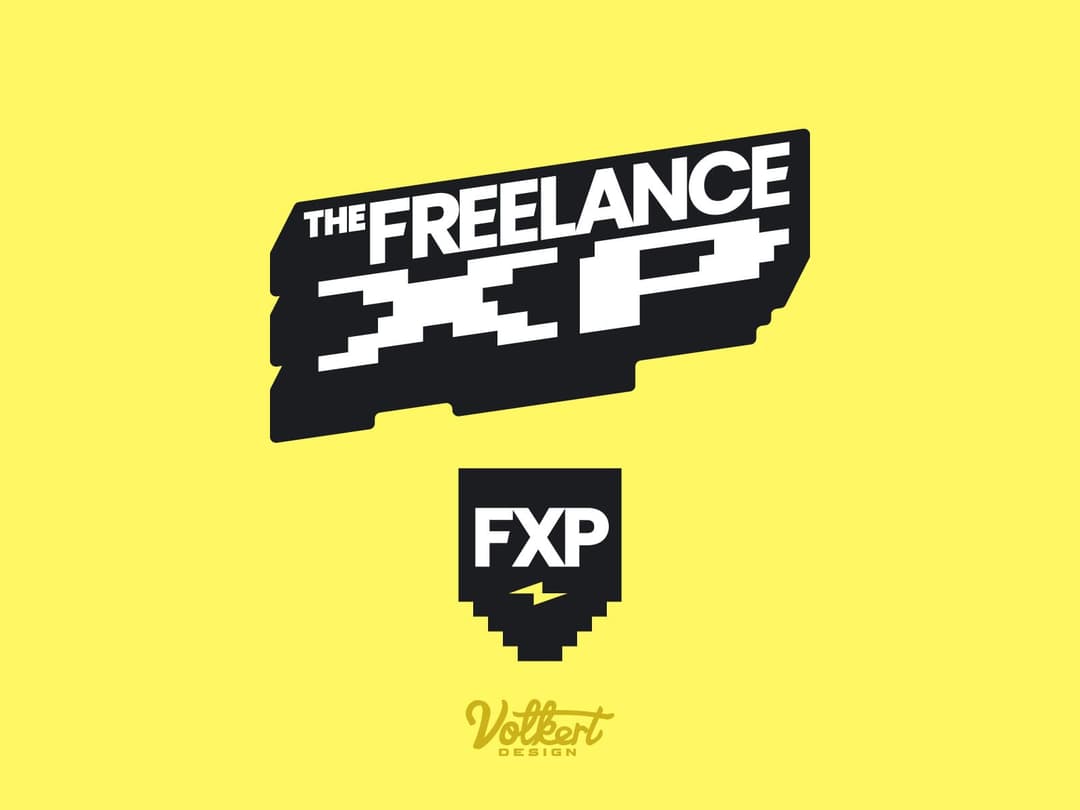 Freelance XP primary logo and badge on a bright yellow background
