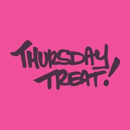 Script that states Thursday Treat in a rose read on a bright pink background.