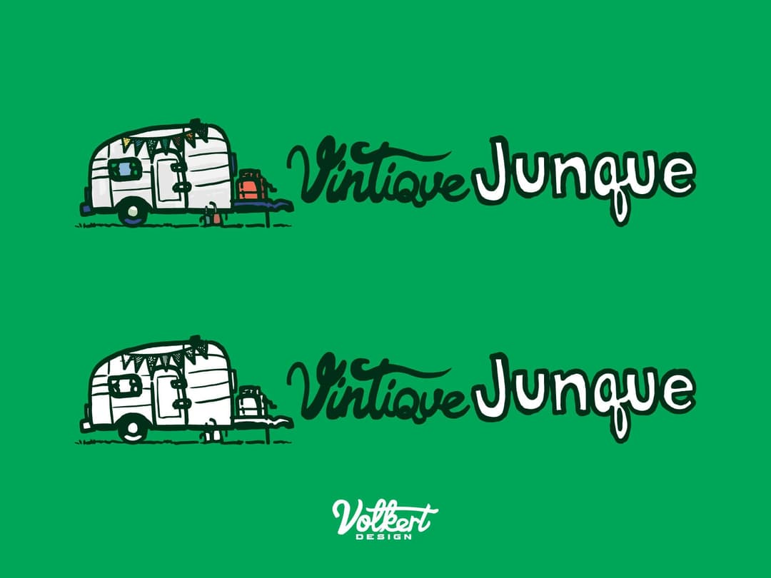 Completely inline logo options for the Vintique Junque brand with the streamline trailer brand mark.