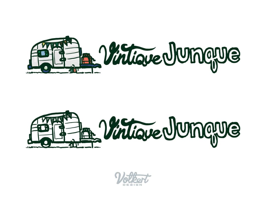Completely inline logo options for the Vintique Junque brand with the streamline trailer brand mark on a light background.