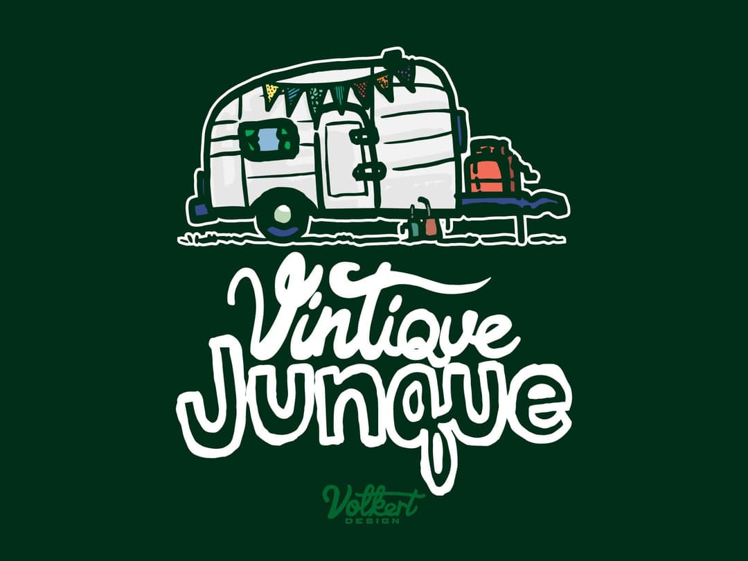 Vintique Junque logo with dark background and outline.