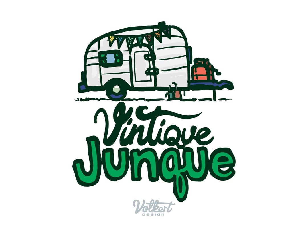 Vintique Junque stacked logo with green text.