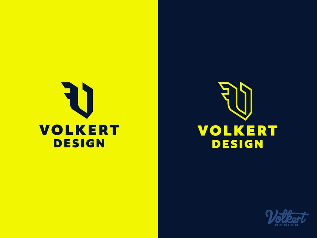 Lockup of the Volkert Design logo with V brand mark in both dark and light modes