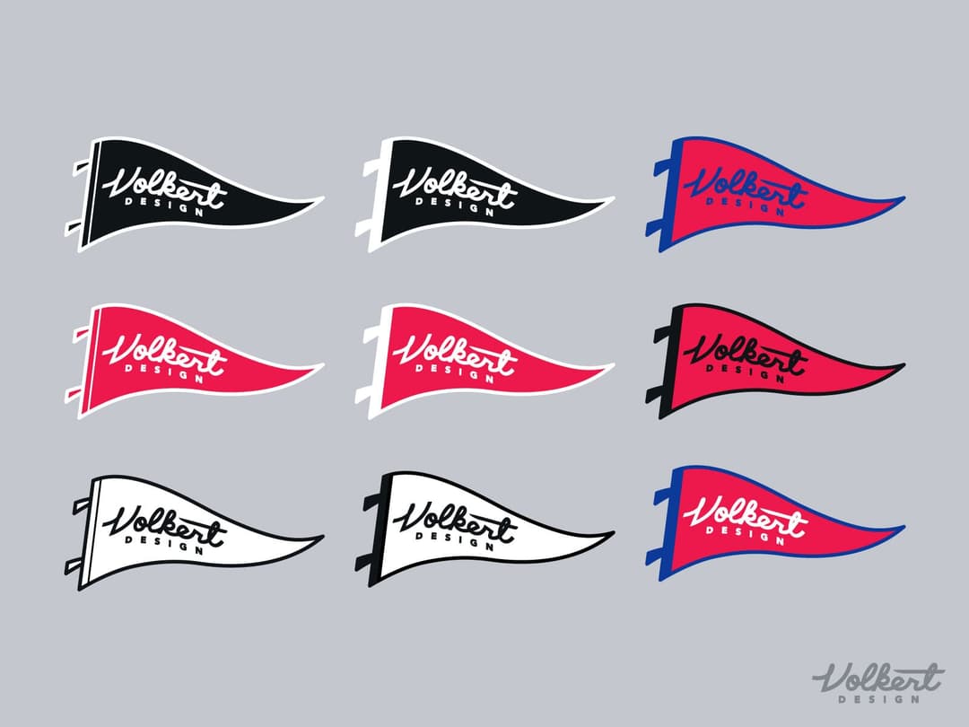 Volkert Design script in a variety of flag colors.
