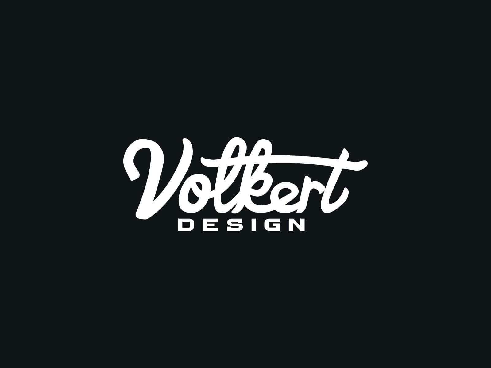 Primary Volkert Design logo with a white script on a solid black background