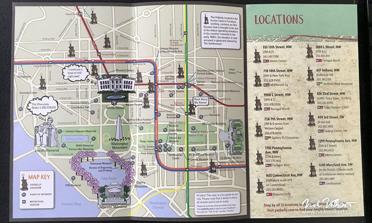 Full rendered map of Washington D.C. locations of Potbelly sandwich stores.