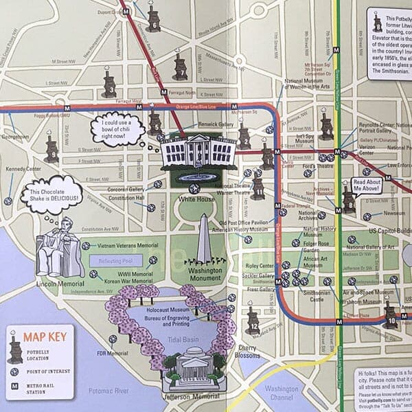Full rendered map of Washington D.C. locations of Potbelly sandwich stores.