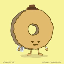 A donut dressed as a dad, not looking very happy.