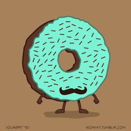 A donut with a big curly mustache.