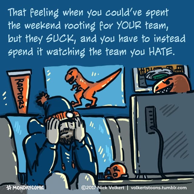 A man with a beard and stocking cap agonizes over how shitty his football team is.