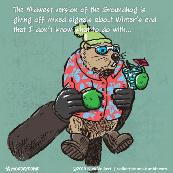 A groundhog gives mixed messages.
