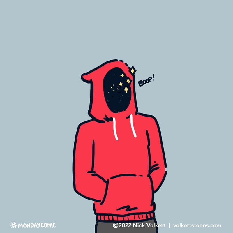 A young man disappears into a hooded sweatshirt with the hood up. - Part 3