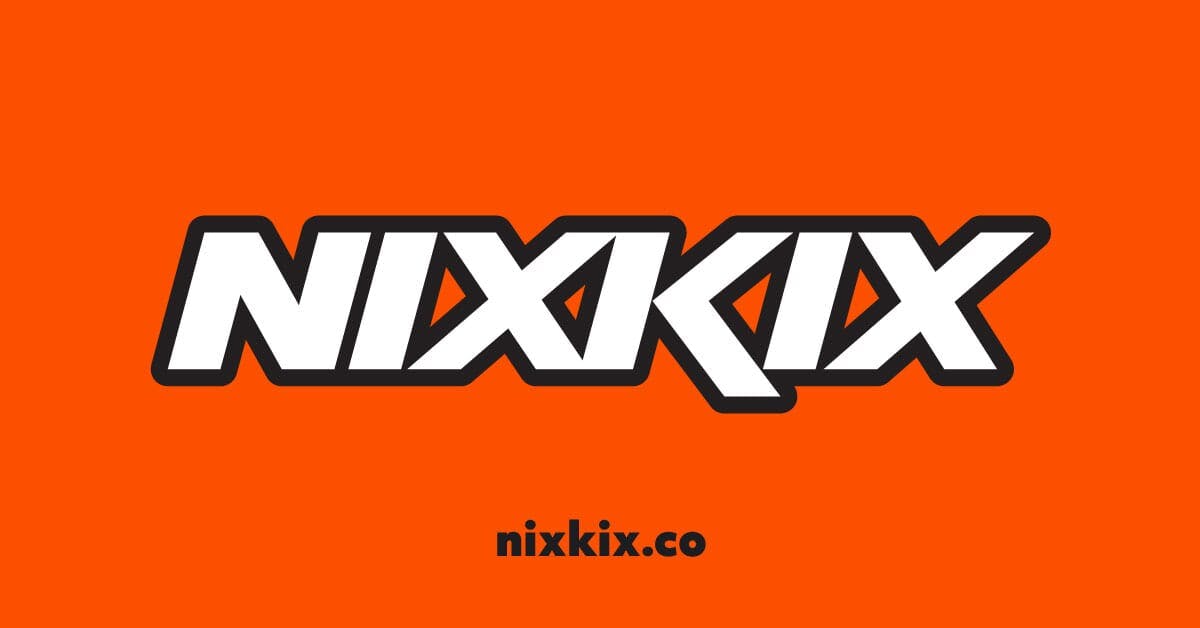 Nixkix logotype sans serif font on orange.