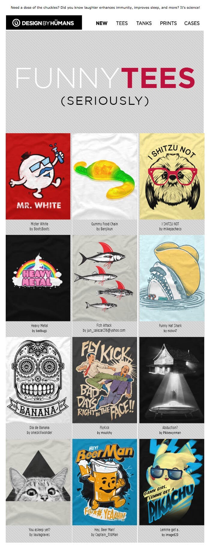 Eblast from Design By Humans featuring my Funny Hat Shark Design