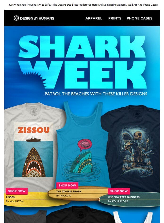 My Zombie Shark design is the star of the Design By Humans Shark Week promotion