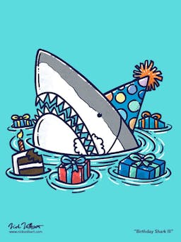 A shark enjoying a birthday party in the water.