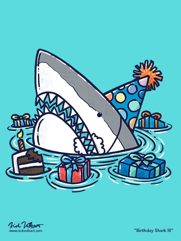 A shark enjoying a birthday party in the water.