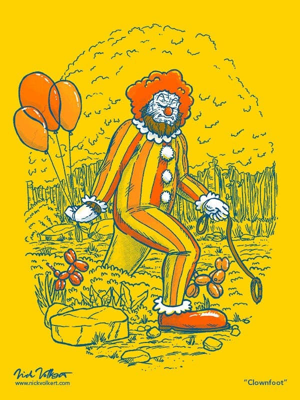 What if the big feet of Bigfoot were actually clown shoes? This illustraiton is that